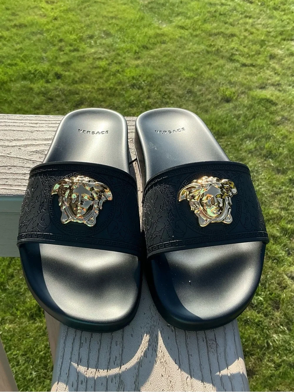 Versace Black Slides Gomma with Gold Medusa